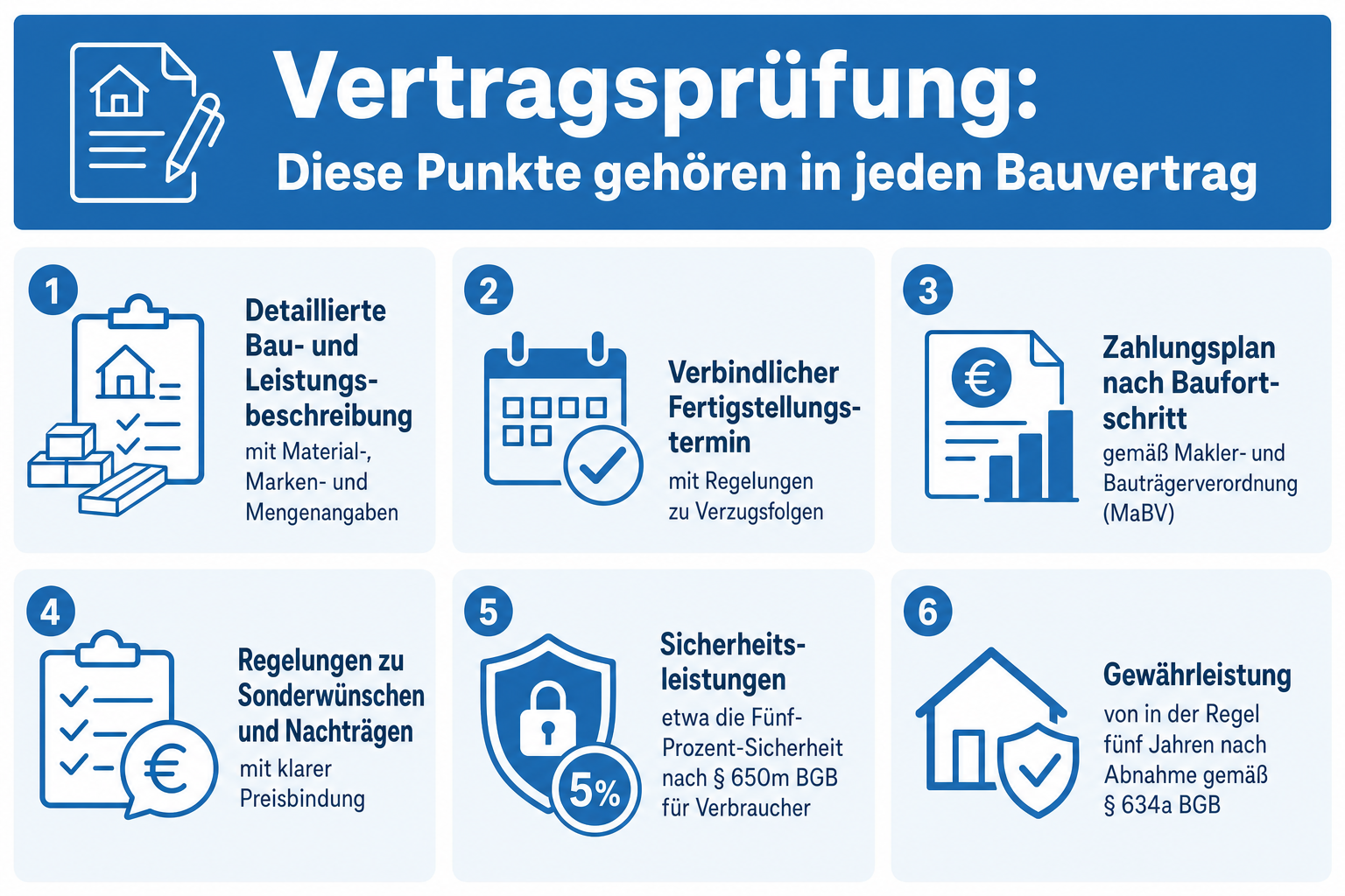 Schlüsselfertig bauen in Berlin — Infografik Vertragspunkte